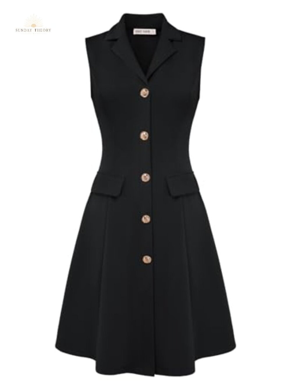 Sleeveless Button Down Work Dress A-Line Knee-Length Lapel Collar